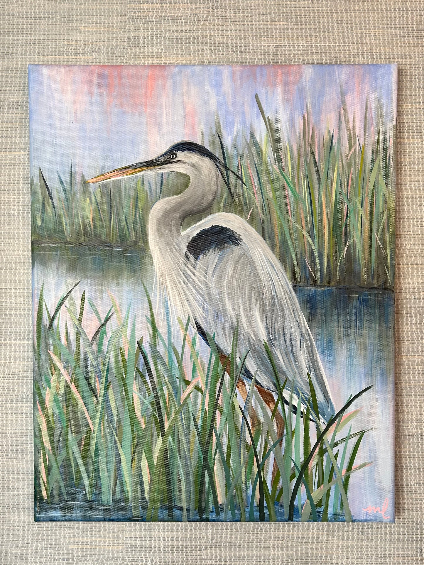 Heron Marsh / Melissa Lawrence / 16x20 / Framed / Acrylic on Canvas