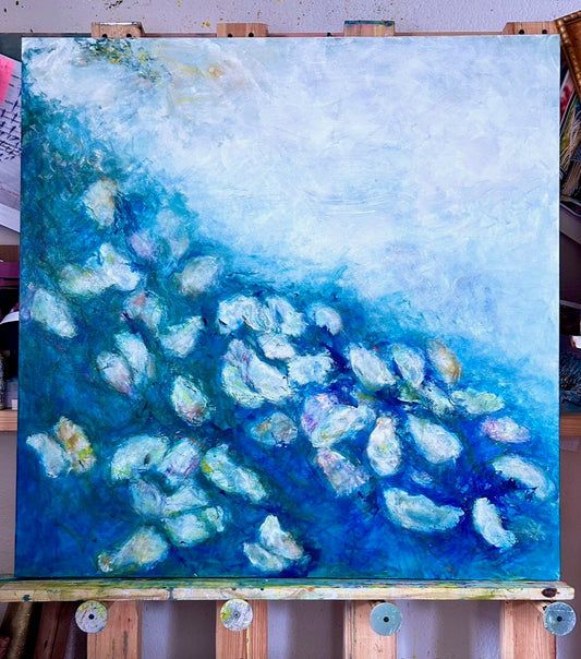Rolling Tide Over Oyster Reef / Sandra FitzSimmons / 36x36