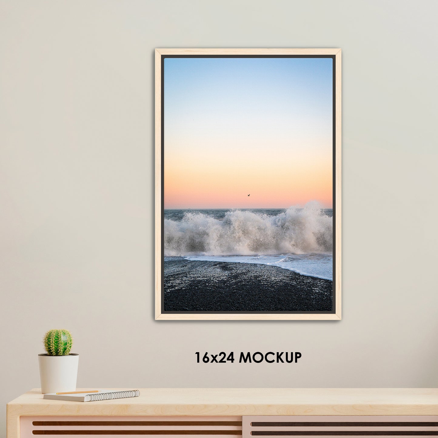 Sunset Flight Over Crashing Waves / FenixPDE / Framed Photography Canvas Print