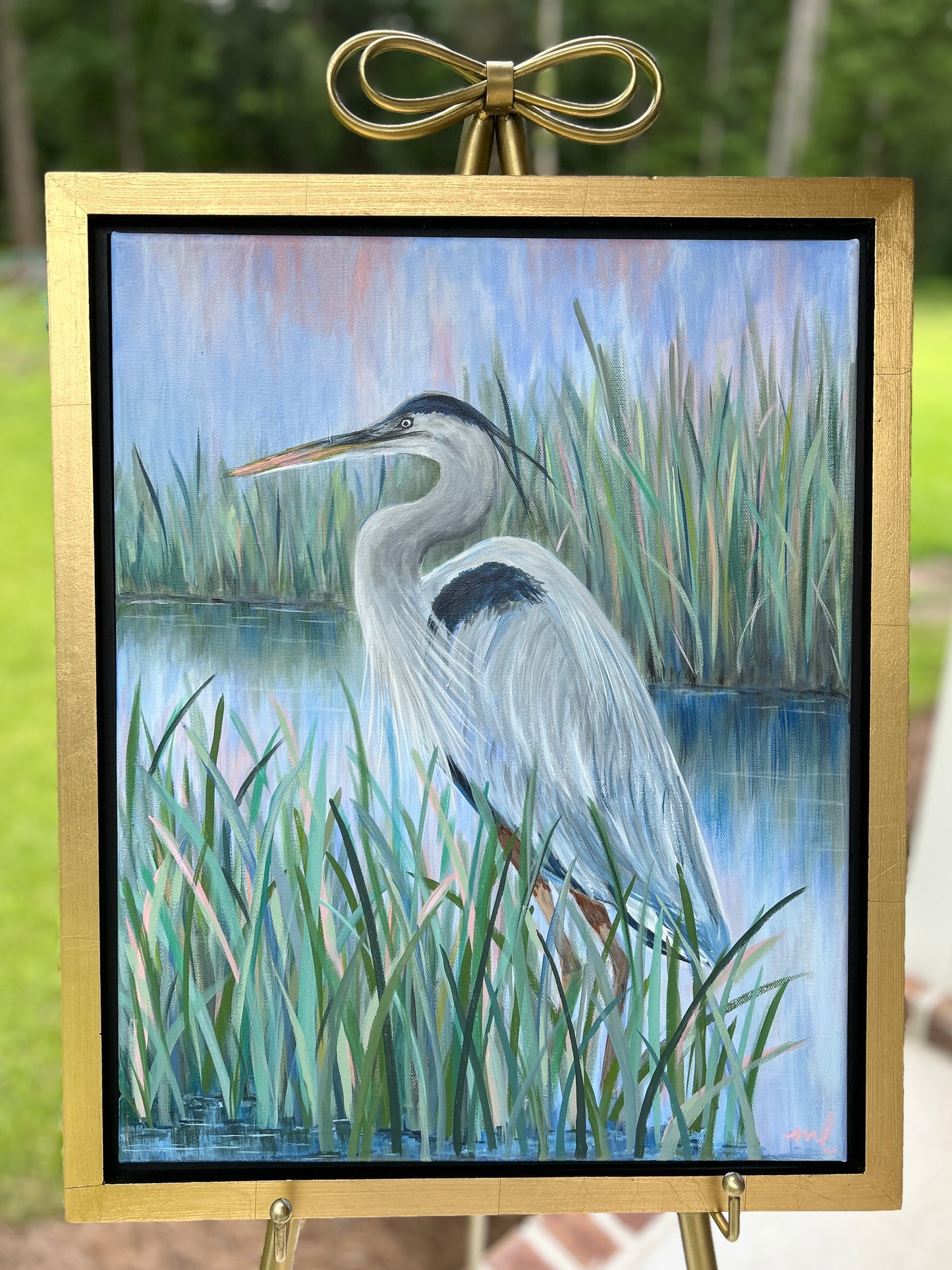 Heron Marsh / Melissa Lawrence / 16x20 / Framed / Acrylic on Canvas