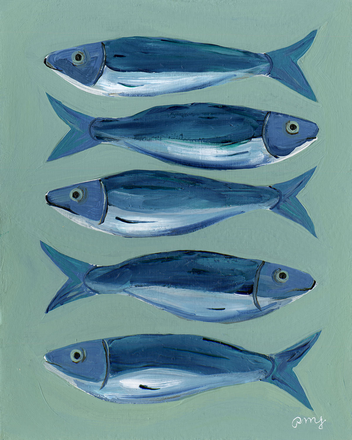 Blue Sardines / Paige Janes / 8x10 / Acrylic on Paper