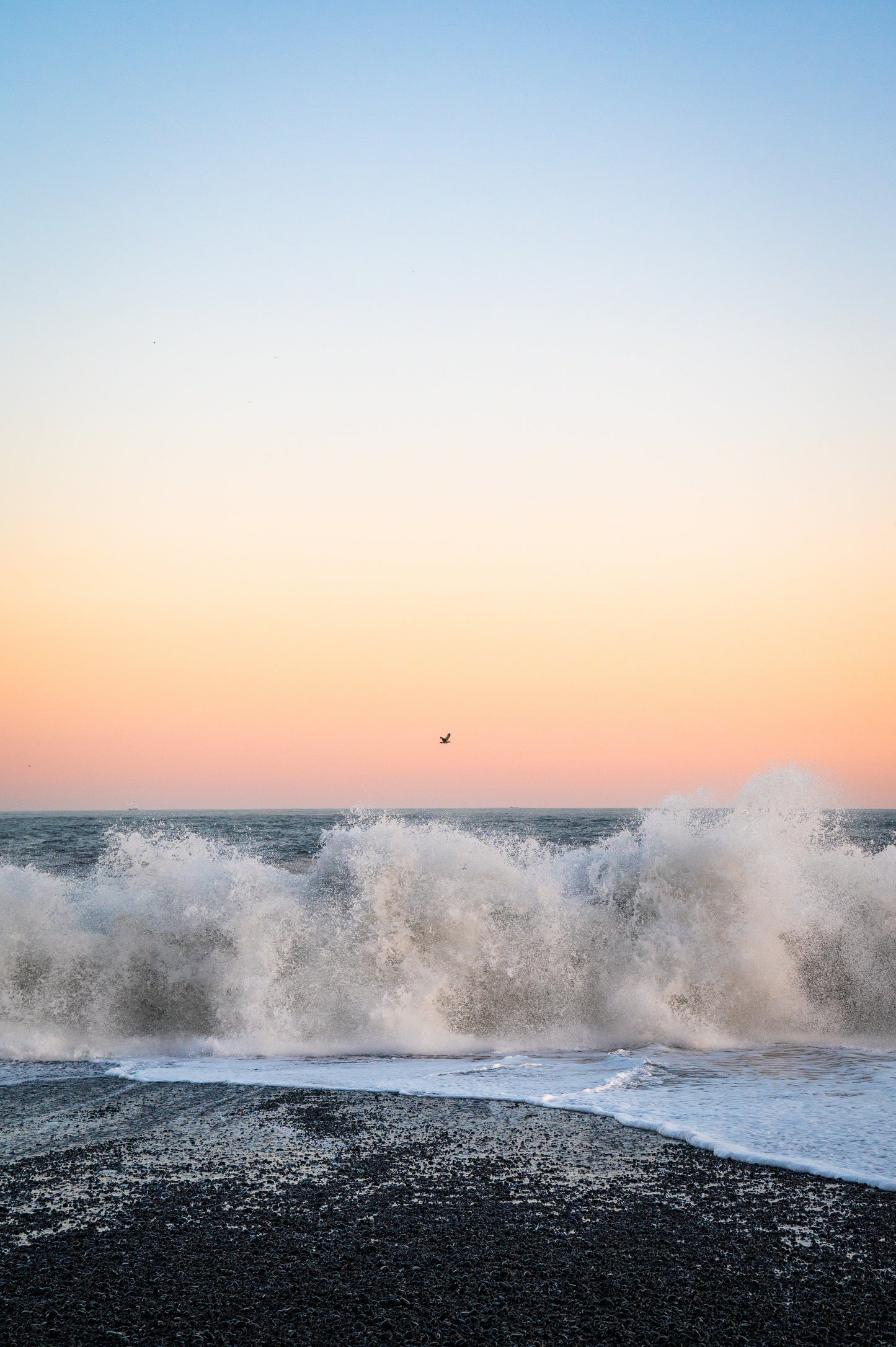Sunset Flight Over Crashing Waves / FenixPDE / Framed Photography Canvas Print