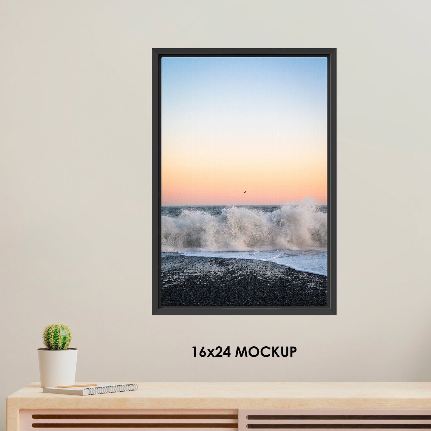 Sunset Flight Over Crashing Waves / FenixPDE / Framed Photography Canvas Print