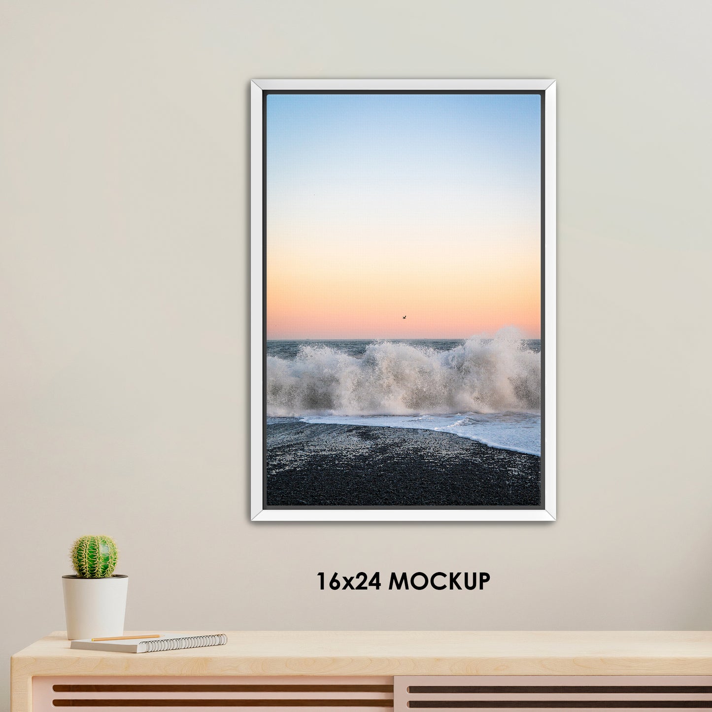 Sunset Flight Over Crashing Waves / FenixPDE / Framed Photography Canvas Print